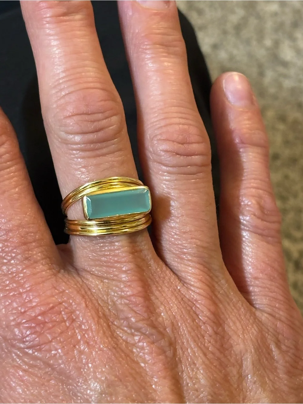 Gold Ring with Aqua Blue Inlay